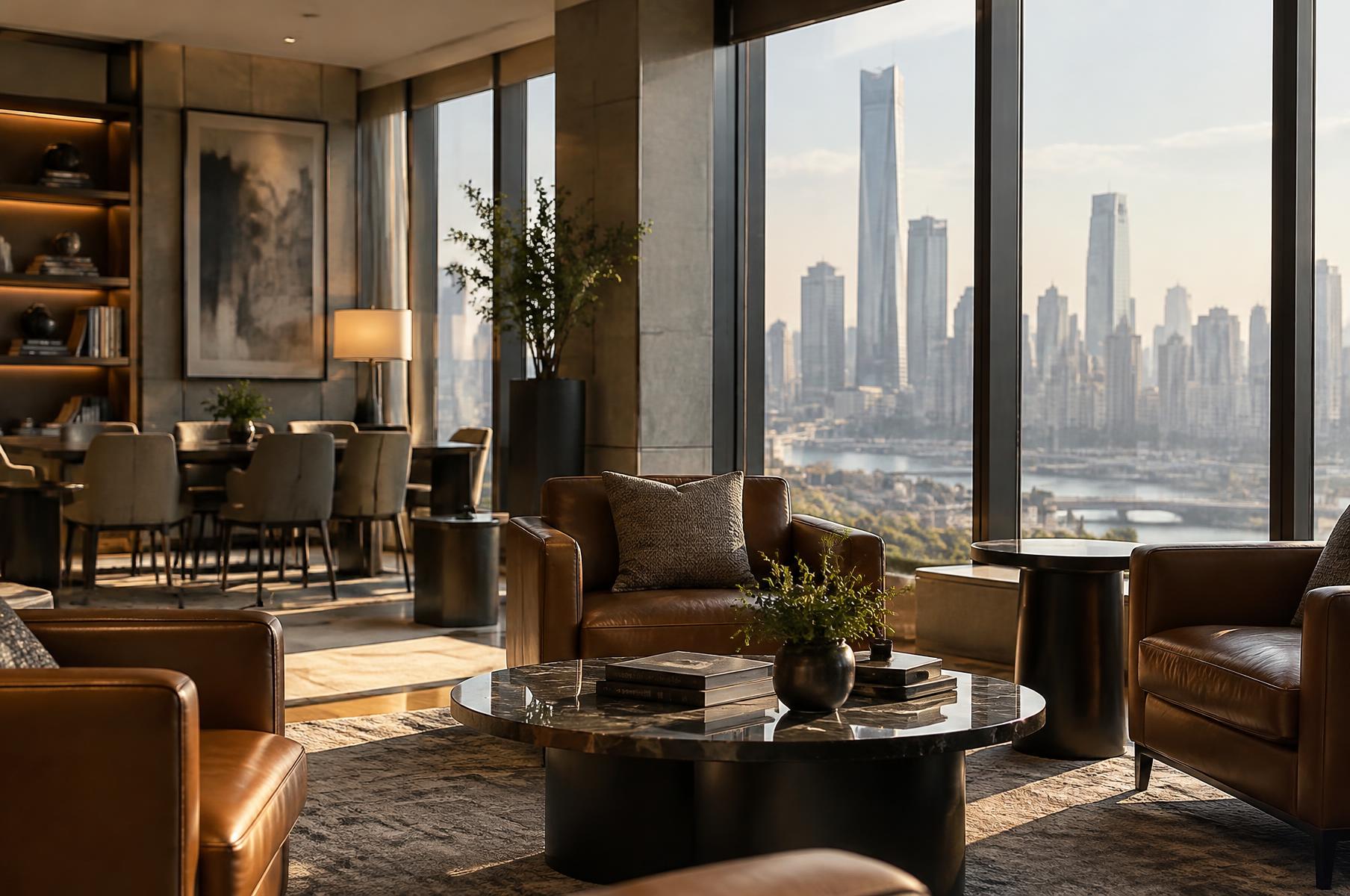 Quiet business lounge overlooking the city